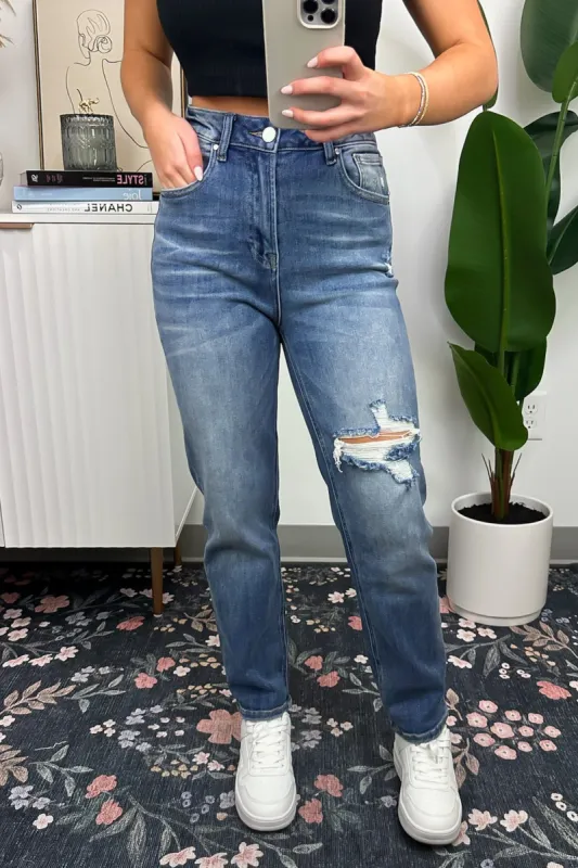 Elantine High Rise Straight Leg Distressed Jeans - FINAL SALE sold by Madison + Mallory