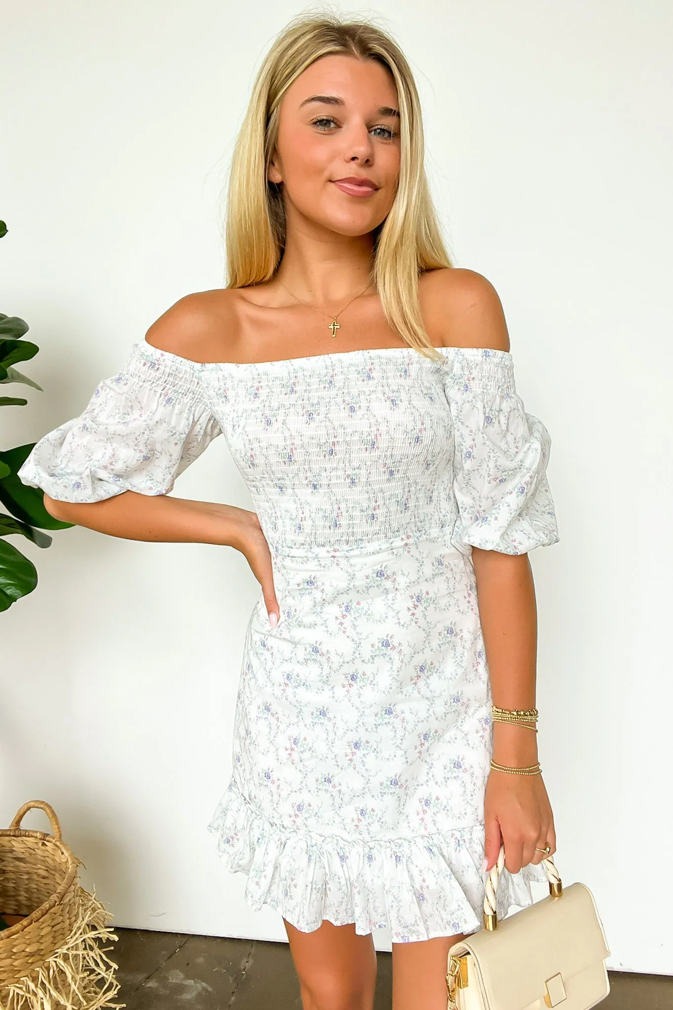 Sweetest Grace Off Shoulder Smocked Floral Dress - FINAL SALE sold by Madison + Mallory product image thumbnail 5