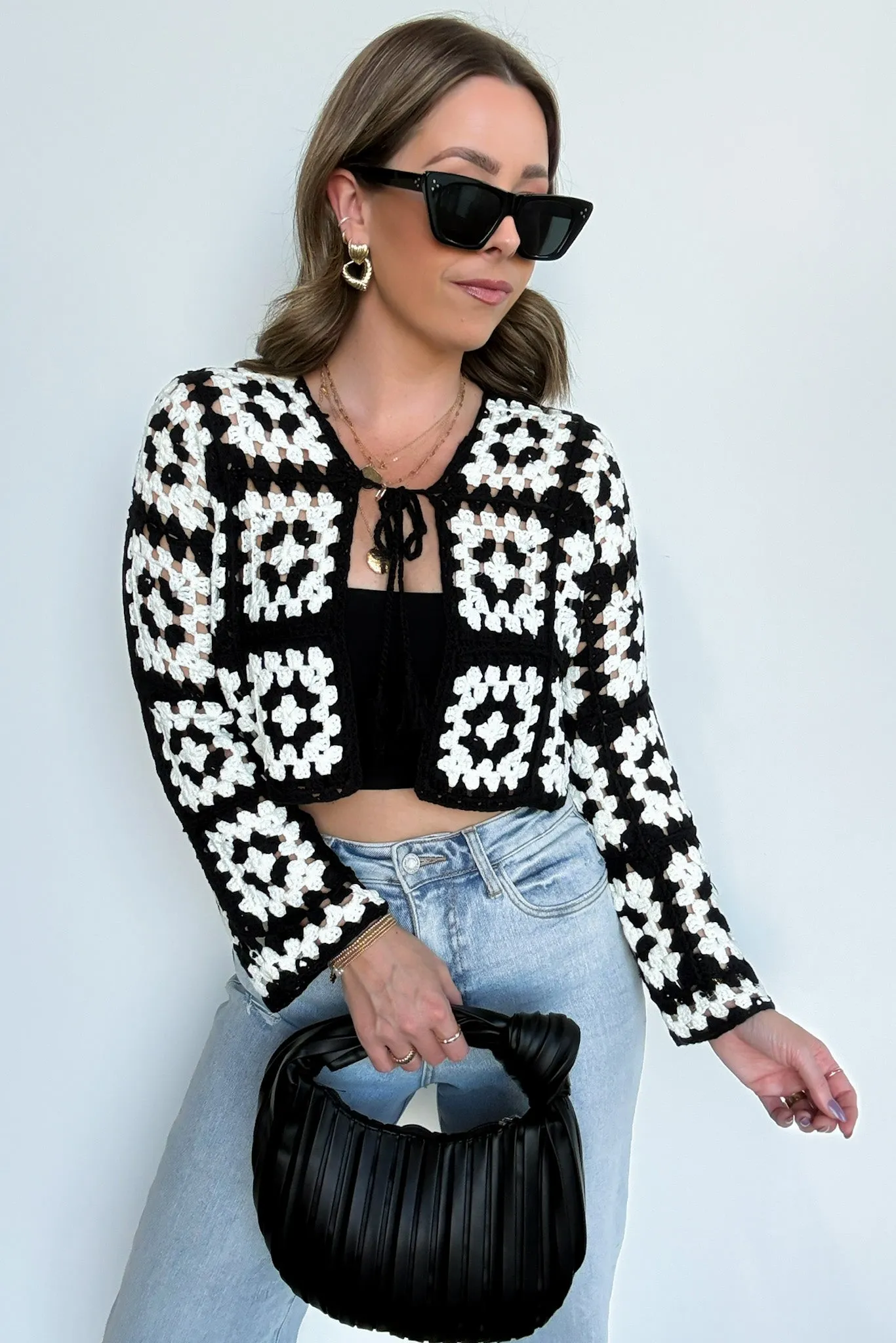 Timeless Vibes Crochet Square Cardigan sold by Madison + Mallory