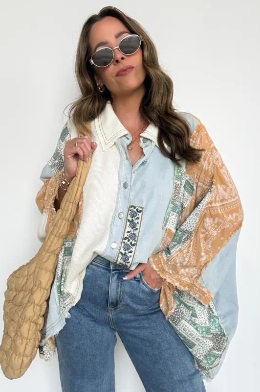 Joslyn Patchwork Contrast Denim Shirt - BACK IN STOCK sold by Madison + Mallory