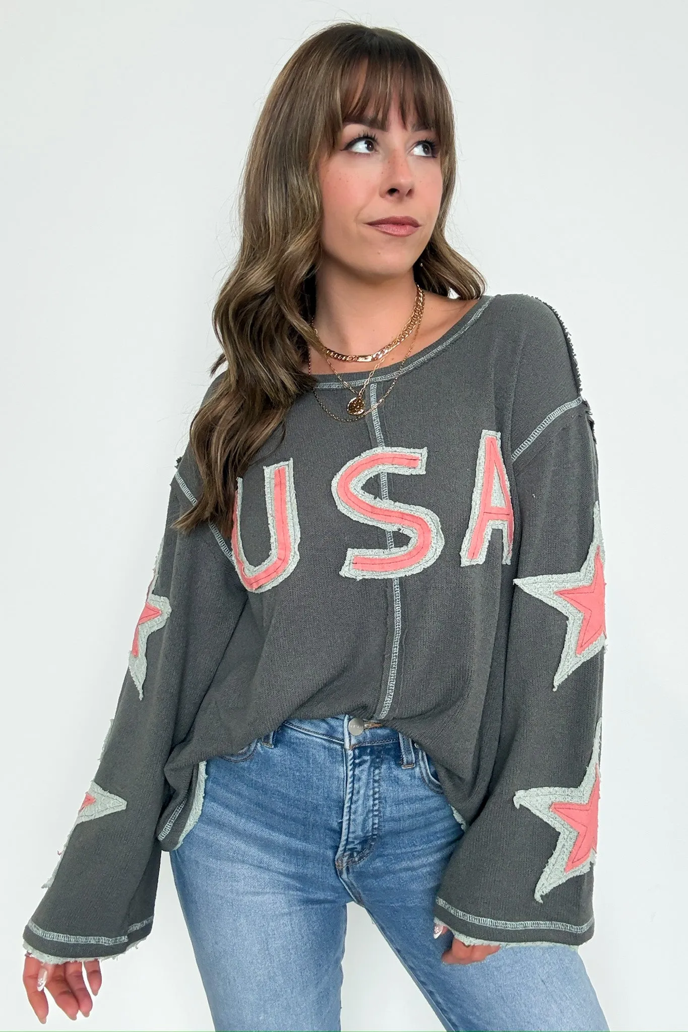 USA Star Graphic Patch Pullover sold by Madison + Mallory