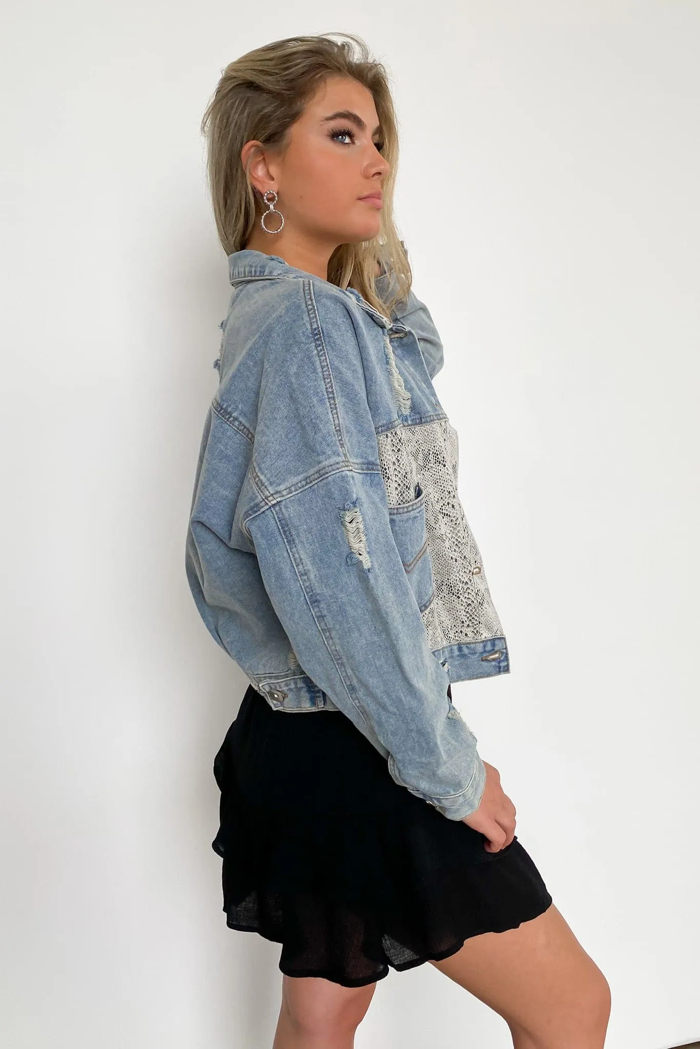 Genuine Confidence Snake Contrast Distressed Denim Jacket - FINAL SALE sold by Madison + Mallory product image thumbnail 2