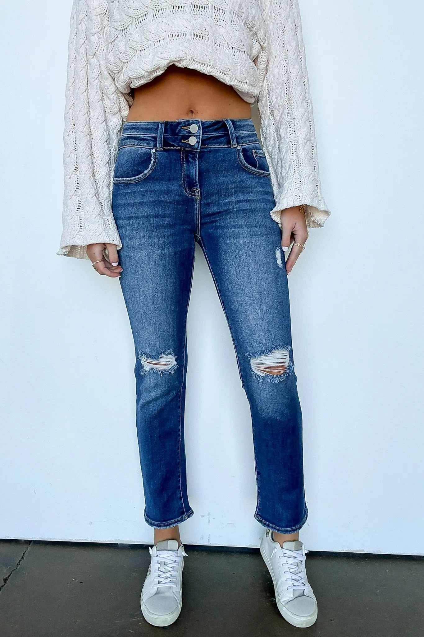Marisse High Rise Distressed Slim Straight Jeans - FINAL SALE sold by Madison + Mallory product image thumbnail 3