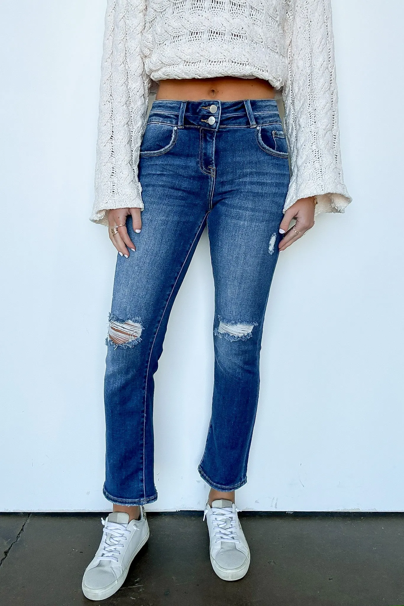 Marisse High Rise Distressed Slim Straight Jeans - FINAL SALE sold by Madison + Mallory