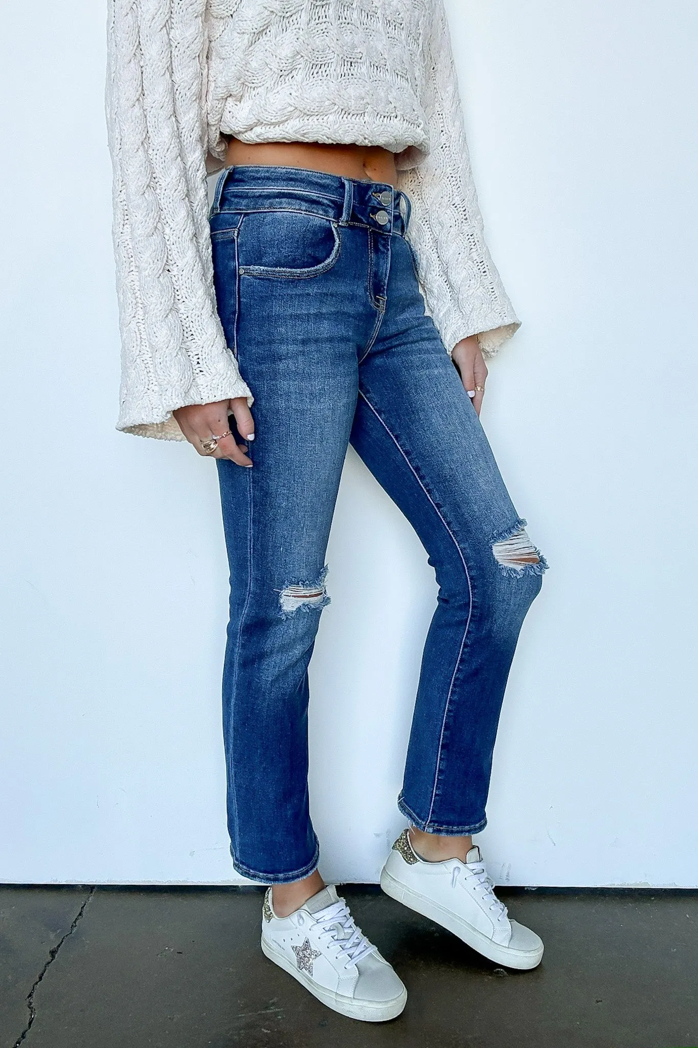 Marisse High Rise Distressed Slim Straight Jeans - FINAL SALE sold by Madison + Mallory product image thumbnail 4