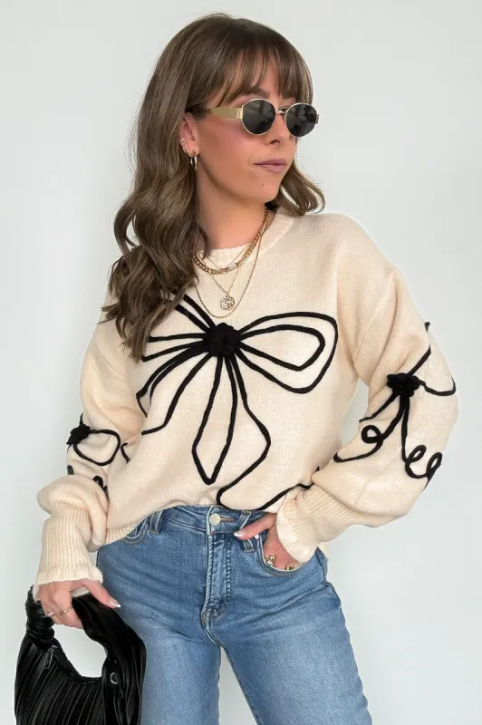 Favorite Option Bow Embroidered Sweater sold by Madison + Mallory