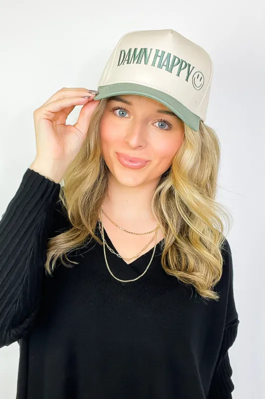 DAMN HAPPY Graphic Snapback Hat sold by Madison + Mallory