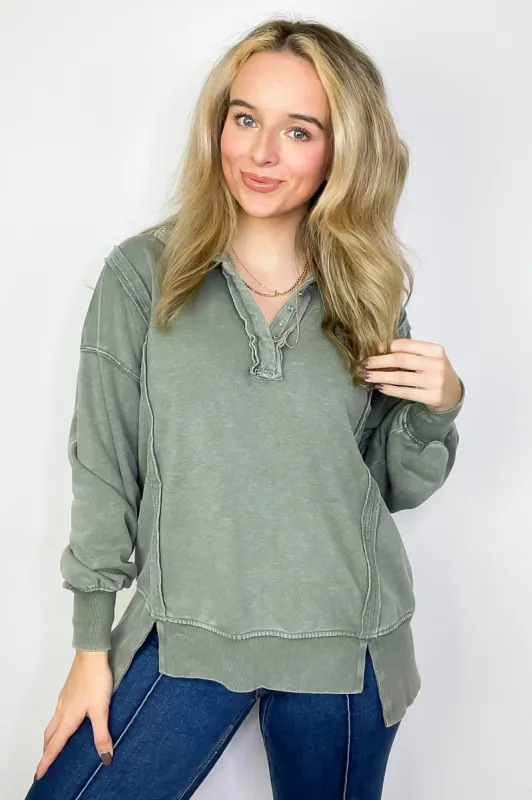 Christy Mineral Wash Henley Relaxed Pullover - FINAL SALE sold by Madison + Mallory