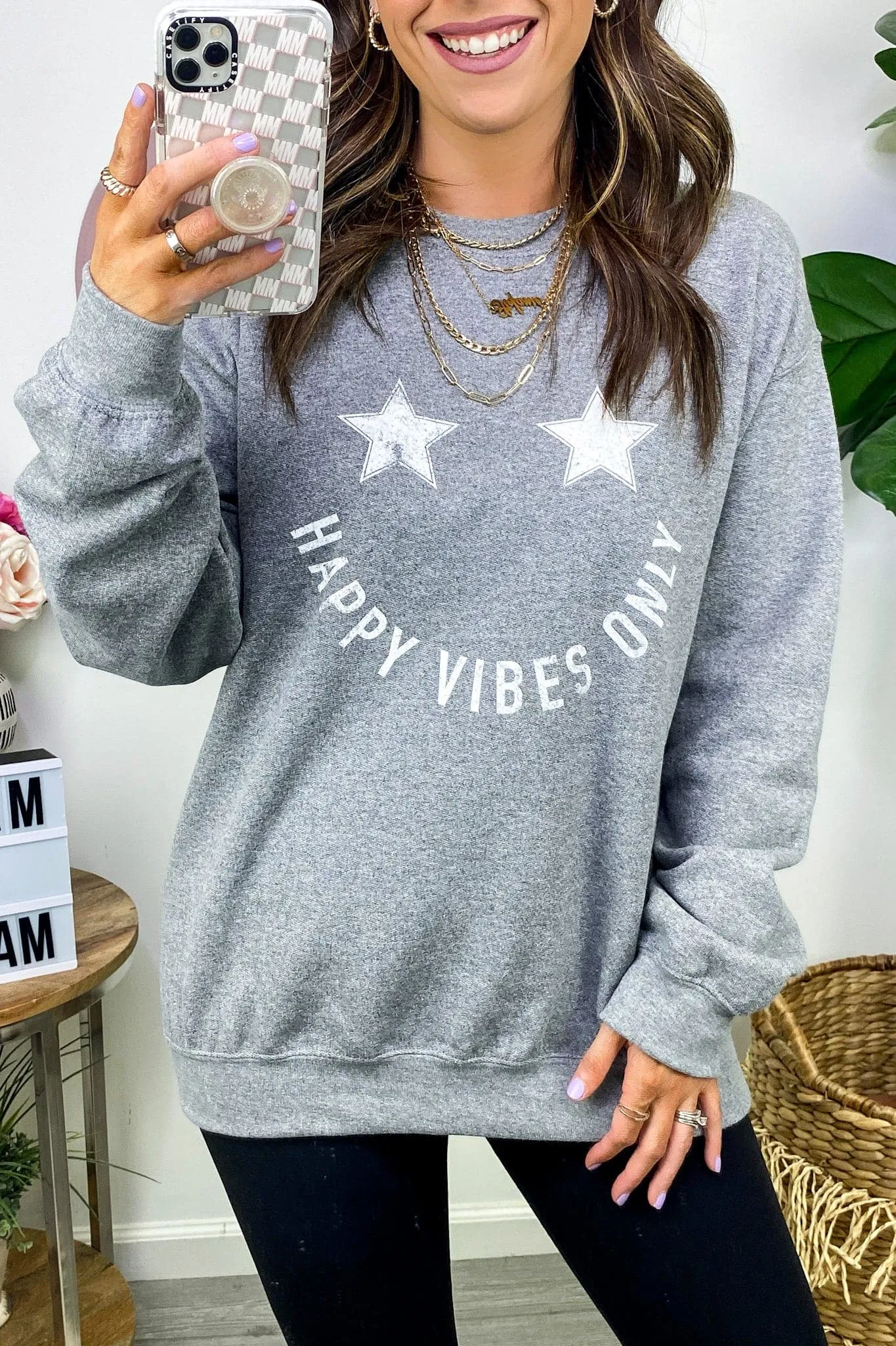Happy Vibes Only Smile Graphic Pullover - FINAL SALE sold by Madison + Mallory