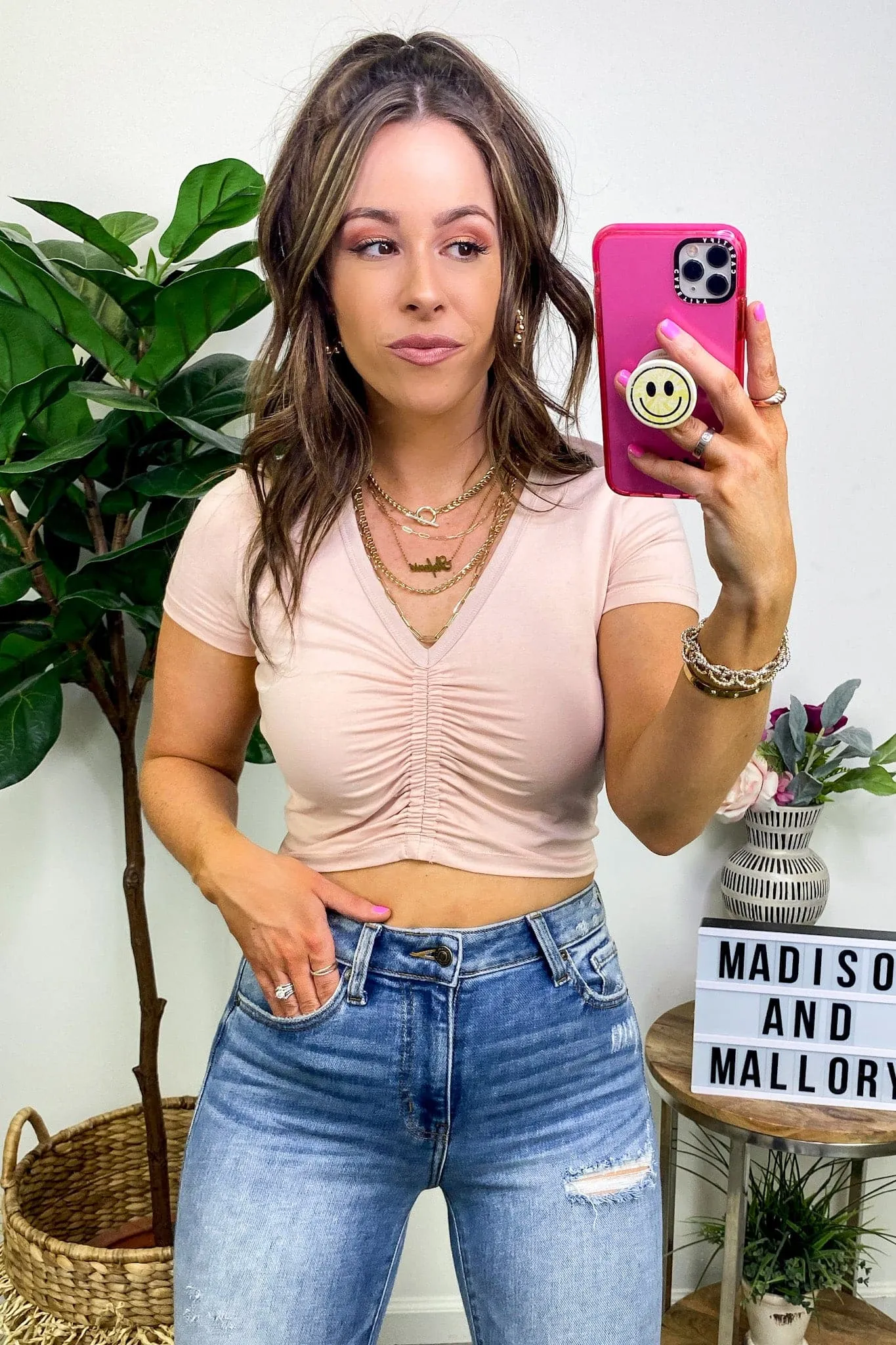 Trissy V-Neck Shirred Top - FINAL SALE sold by Madison + Mallory