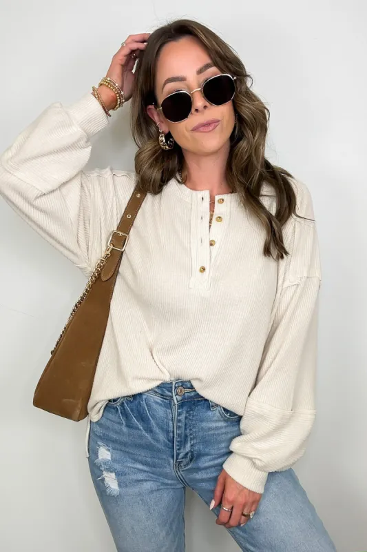 Cozy Outcome Ribbed Henley Top - FINAL SALE sold by Madison + Mallory