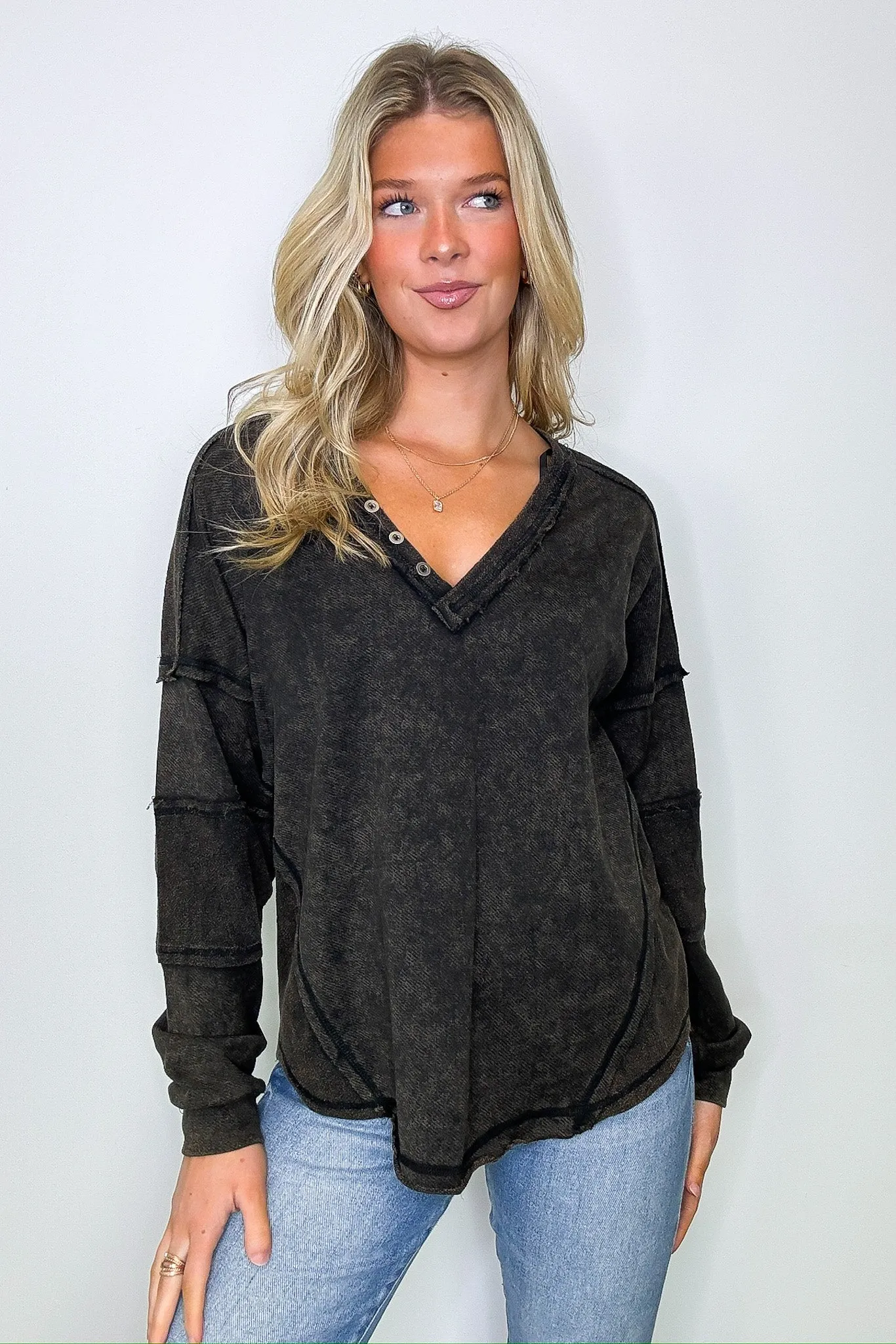 Scarlette Washed V-Neck Henley Top - FINAL SALE sold by Madison + Mallory product image thumbnail 4