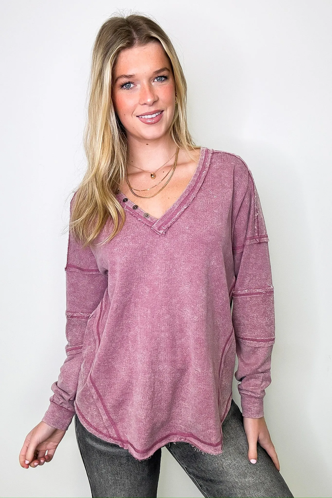 Scarlette Washed V-Neck Henley Top - FINAL SALE sold by Madison + Mallory product image thumbnail 3