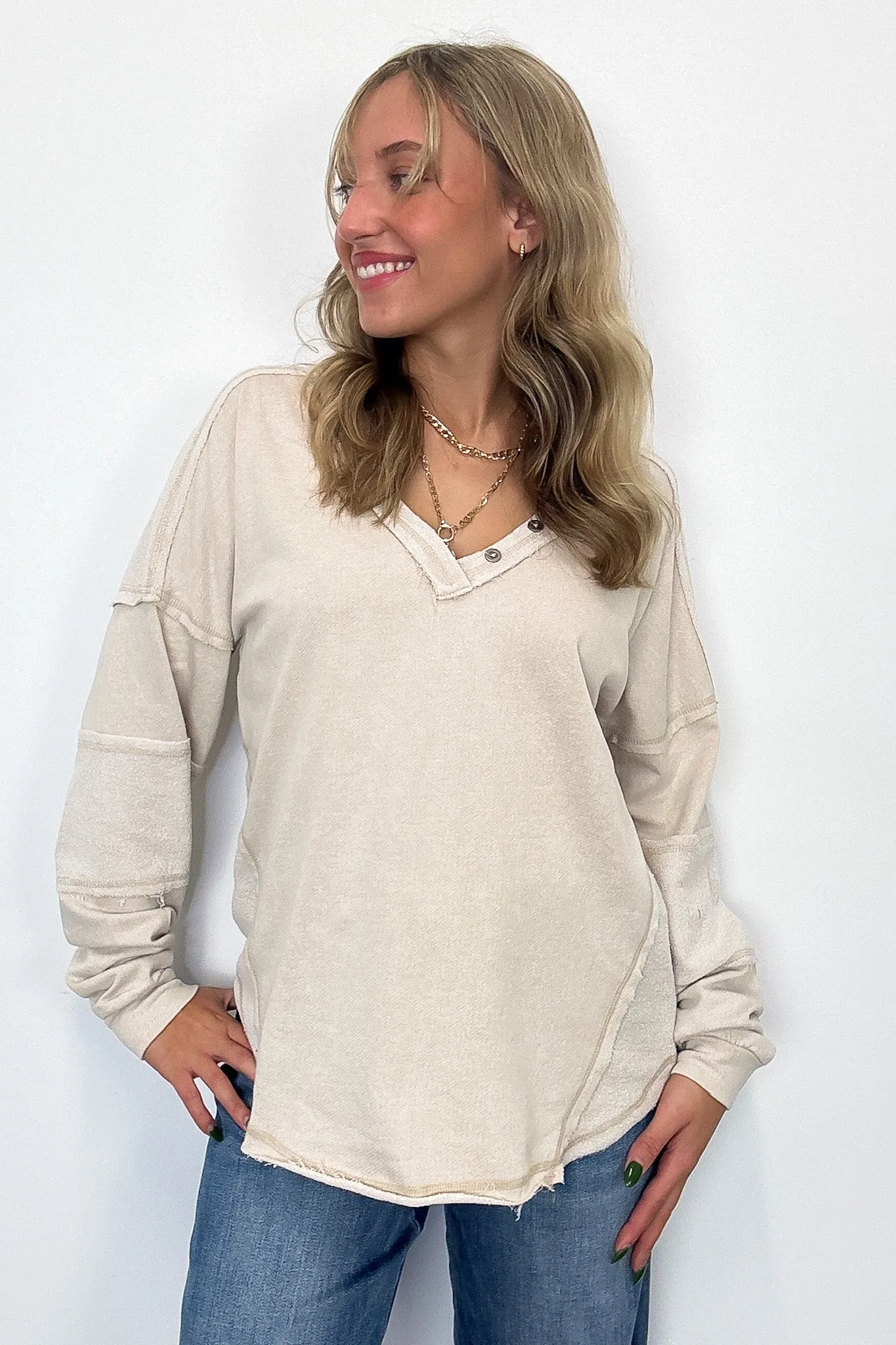 Scarlette Washed V-Neck Henley Top - FINAL SALE sold by Madison + Mallory product image thumbnail 5