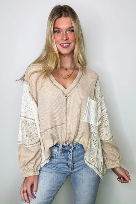 Miranda Crochet Patch Pocket Relaxed Top - FINAL SALE sold by Madison + Mallory
