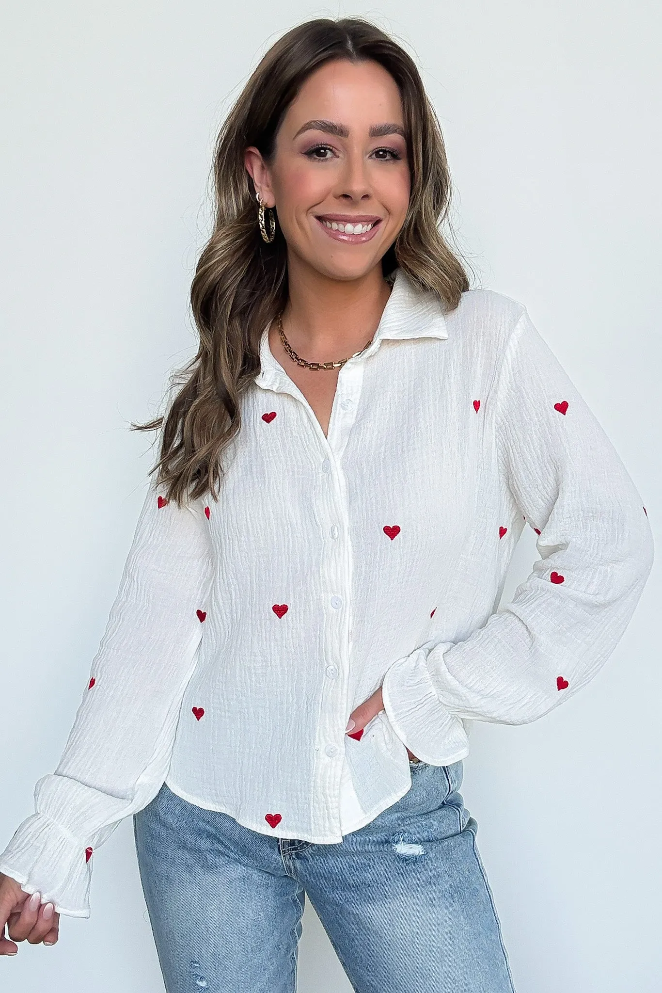 All You Need is Love Heart Embroidered Button Down sold by Madison + Mallory product image thumbnail 2