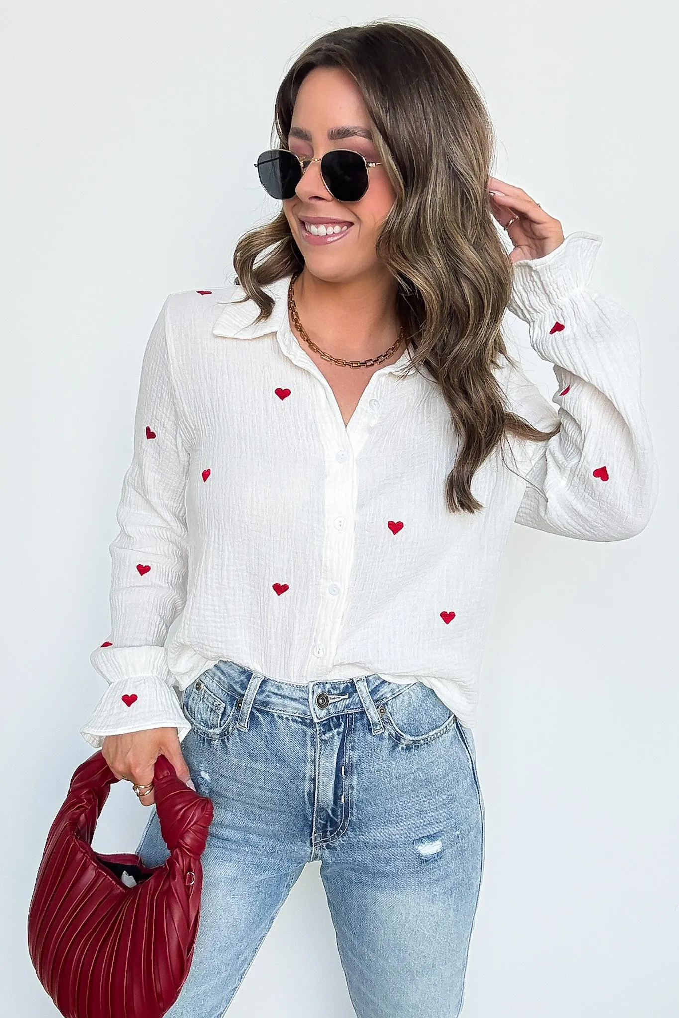 All You Need is Love Heart Embroidered Button Down sold by Madison + Mallory product image thumbnail 3