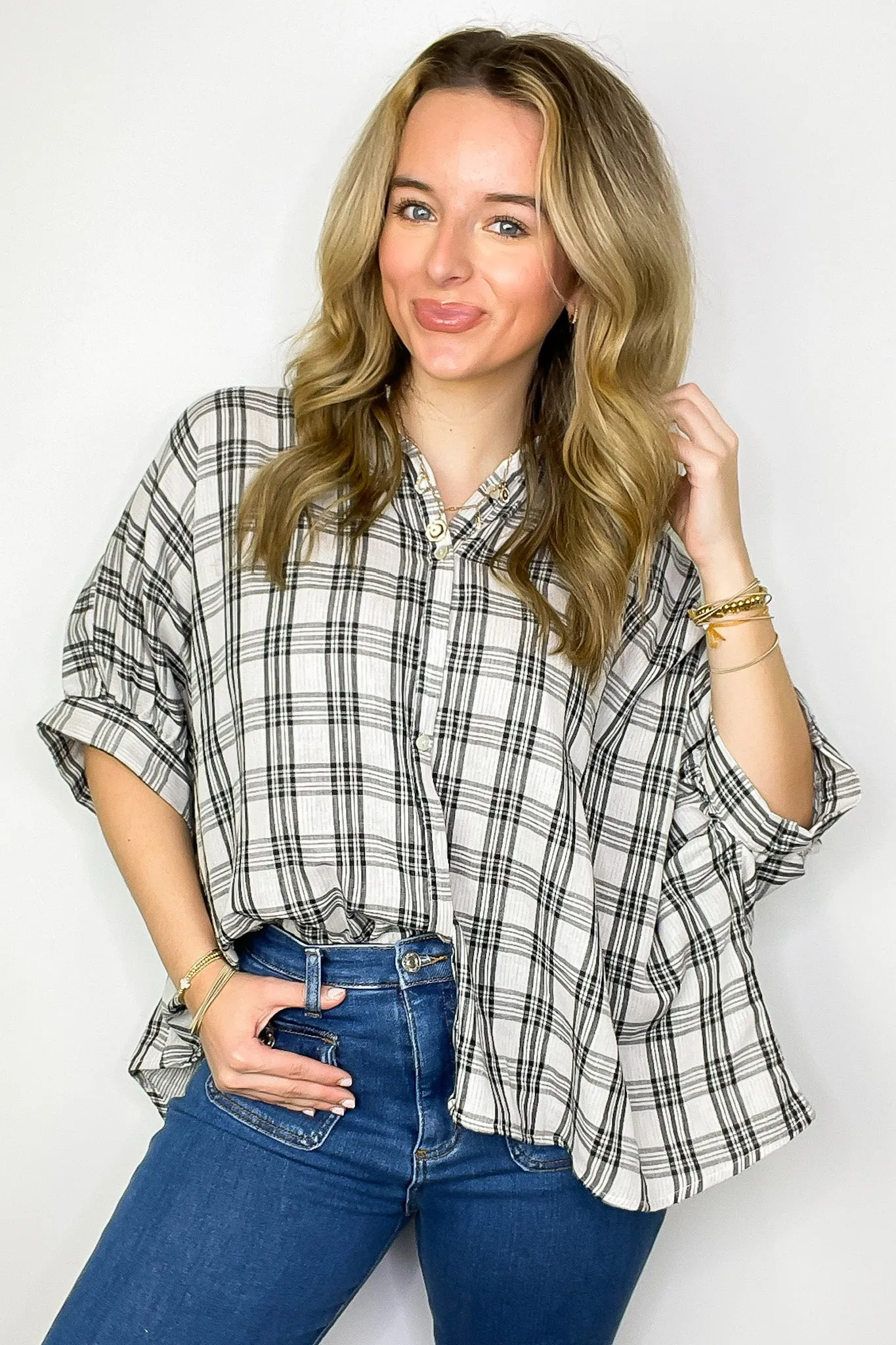 Zoe Plaid Dolman Sleeve Top - FINAL SALE sold by Madison + Mallory product image thumbnail 2