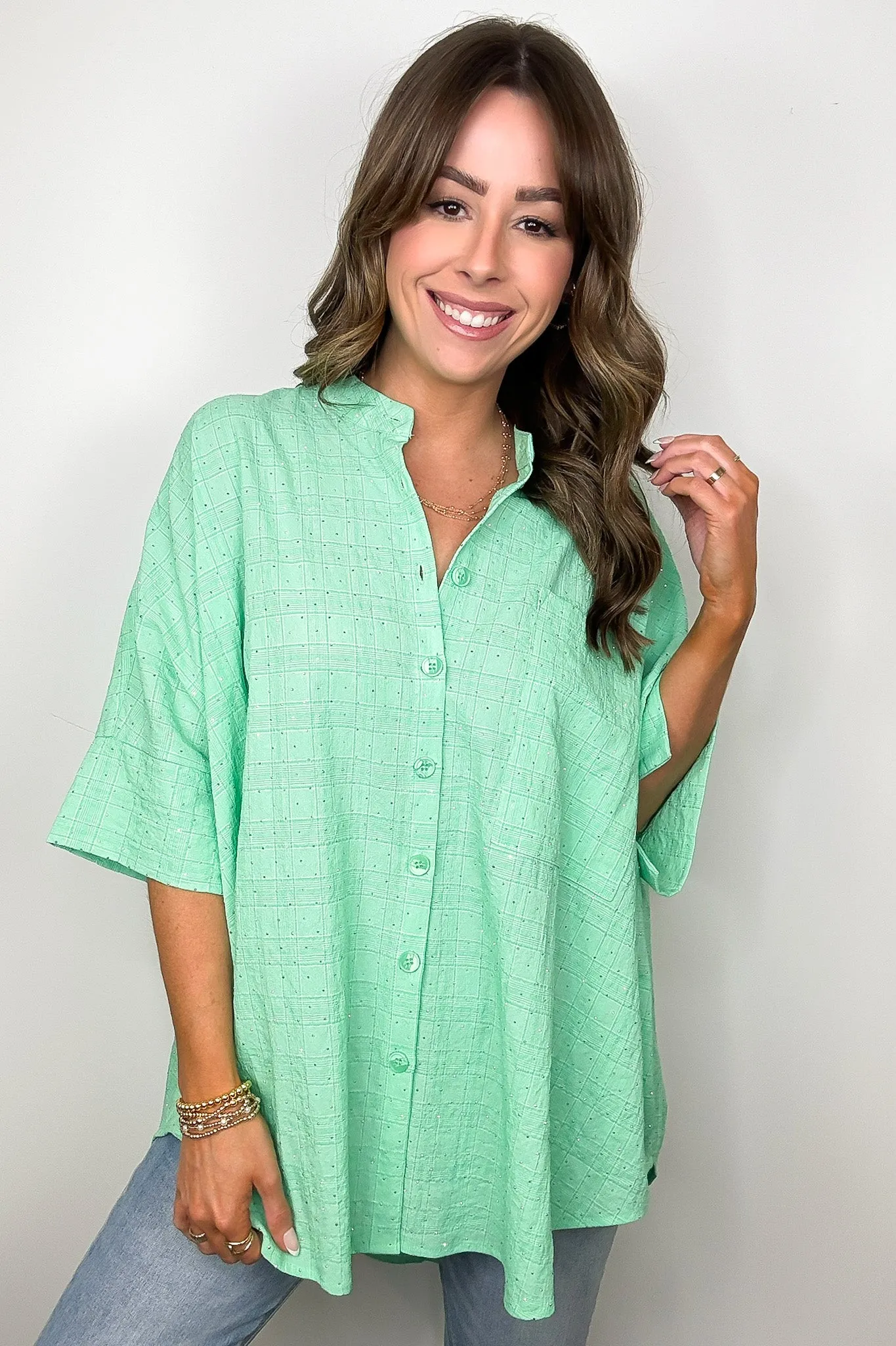 Crowd Pleaser Rhinestone Embellished Button Down Top - FINAL SALE sold by Madison + Mallory product image thumbnail 5