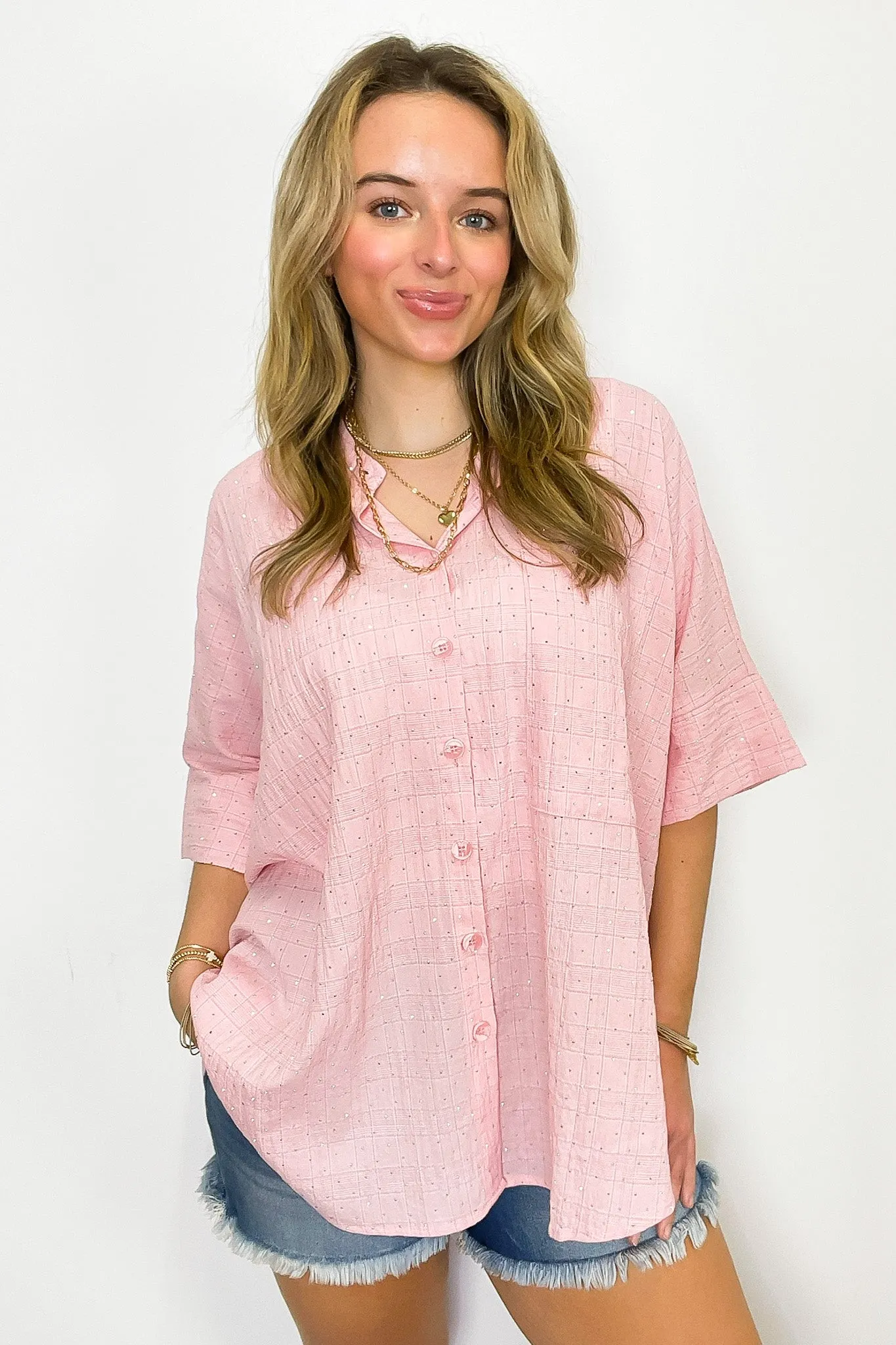 Crowd Pleaser Rhinestone Embellished Button Down Top - FINAL SALE sold by Madison + Mallory product image thumbnail 3