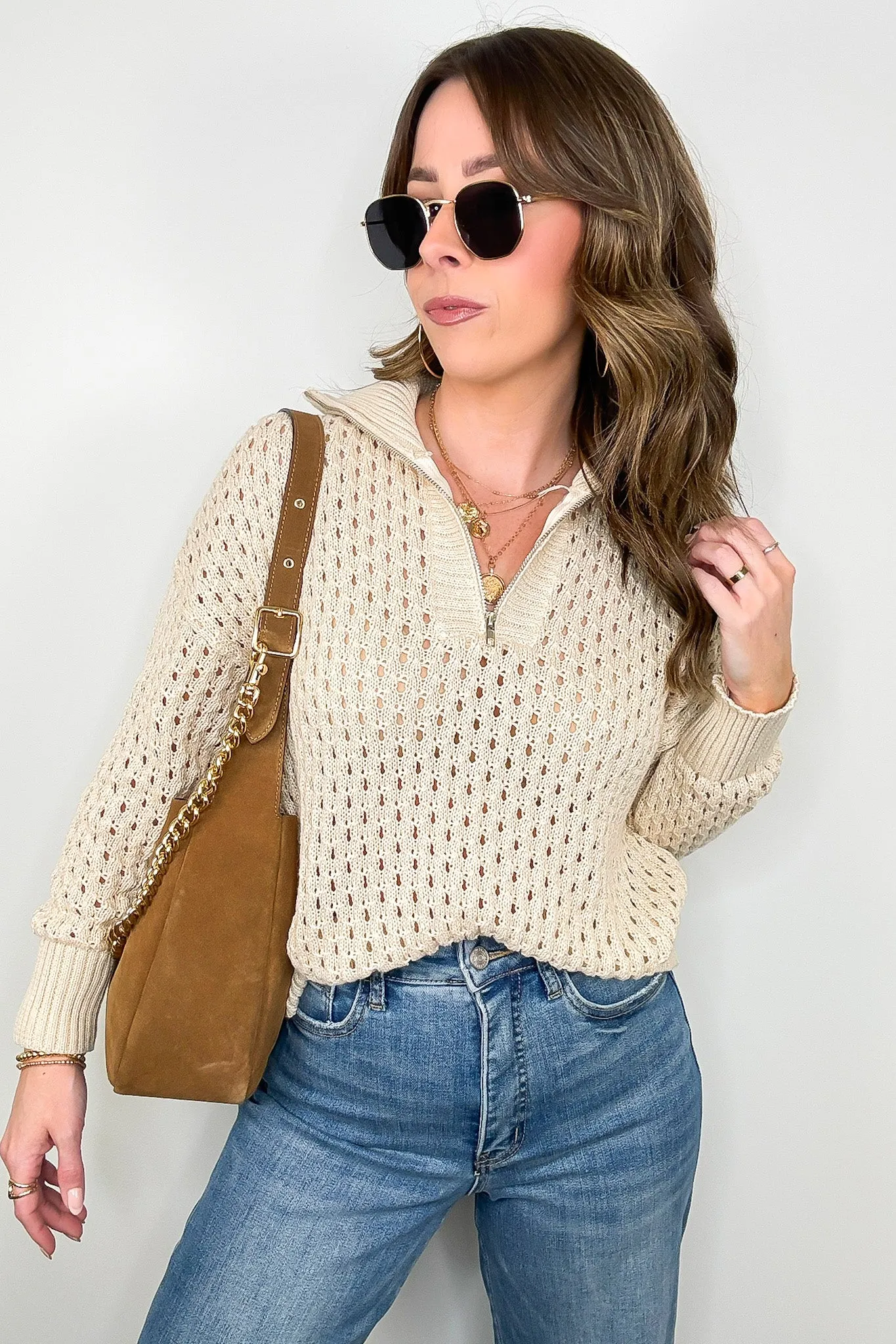 Megan Open Knit Quarter Zip Sweater - FINAL SALE sold by Madison + Mallory product image thumbnail 3