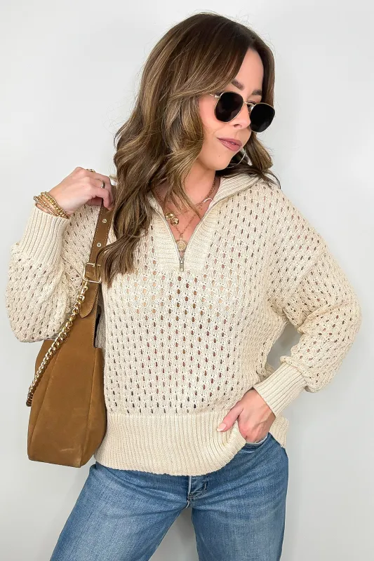 Megan Open Knit Quarter Zip Sweater - FINAL SALE sold by Madison + Mallory