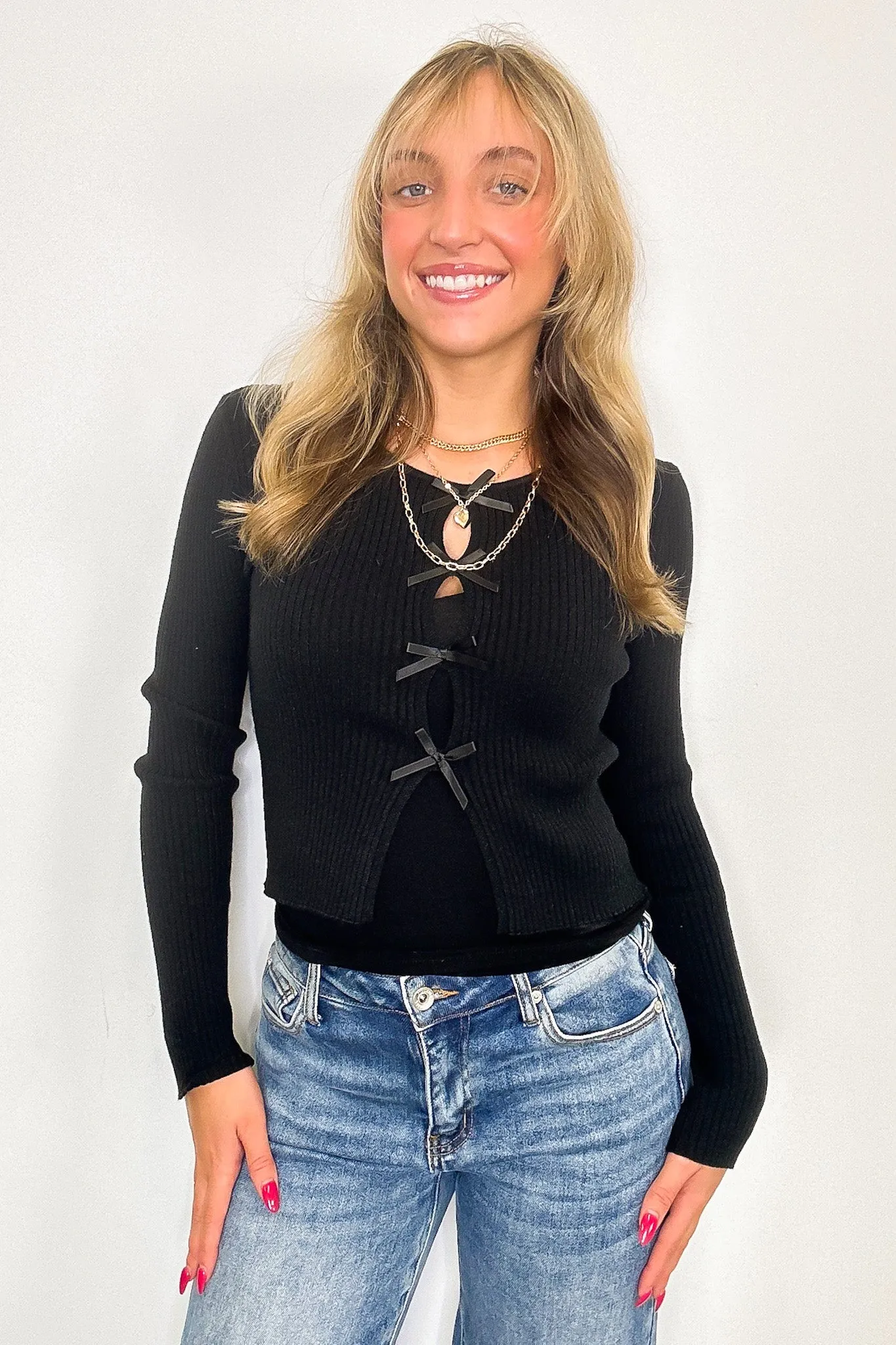 Refined Grace Cutout Ribbon Detail Ribbed Knit Cardigan sold by Madison + Mallory product image thumbnail 4