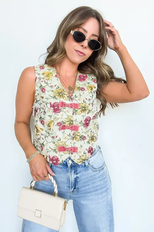 Garden Floral Jacquard Bow Vest sold by Madison + Mallory
