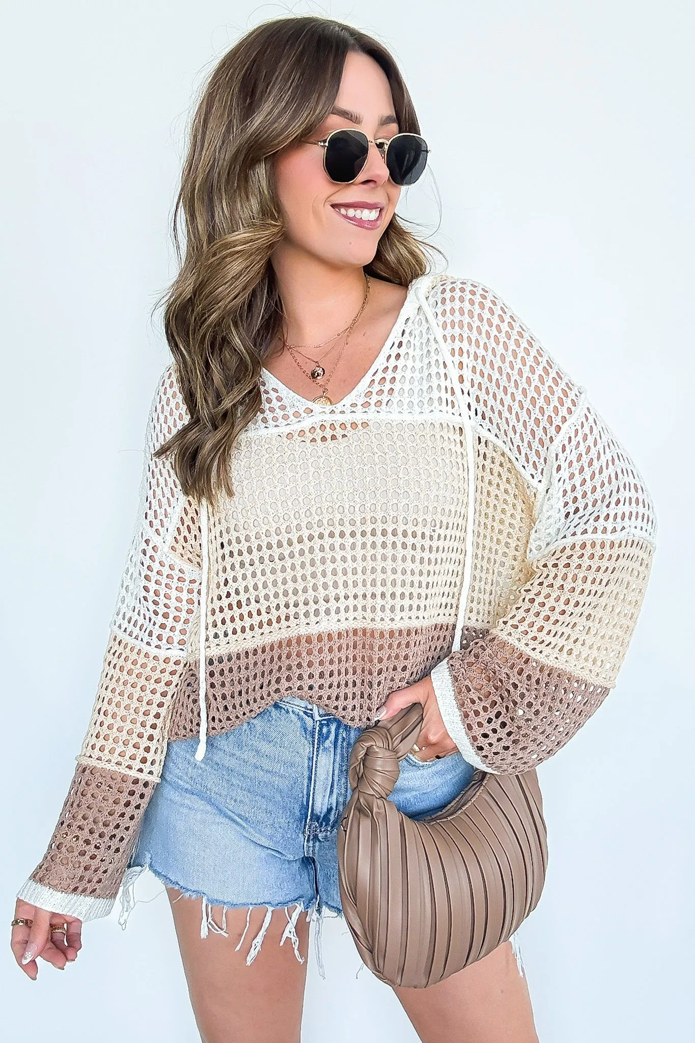Jenelle Open Knit Color Block Hood Sweater - FINAL SALE sold by Madison + Mallory product image thumbnail 4