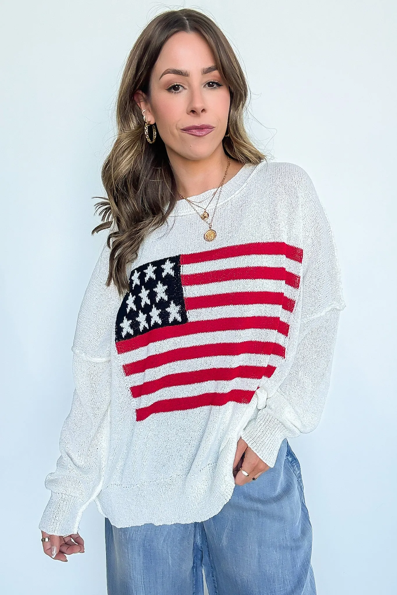 Freedom Ring American Flag Knit Sweater - FINAL SALE sold by Madison + Mallory product image thumbnail 3