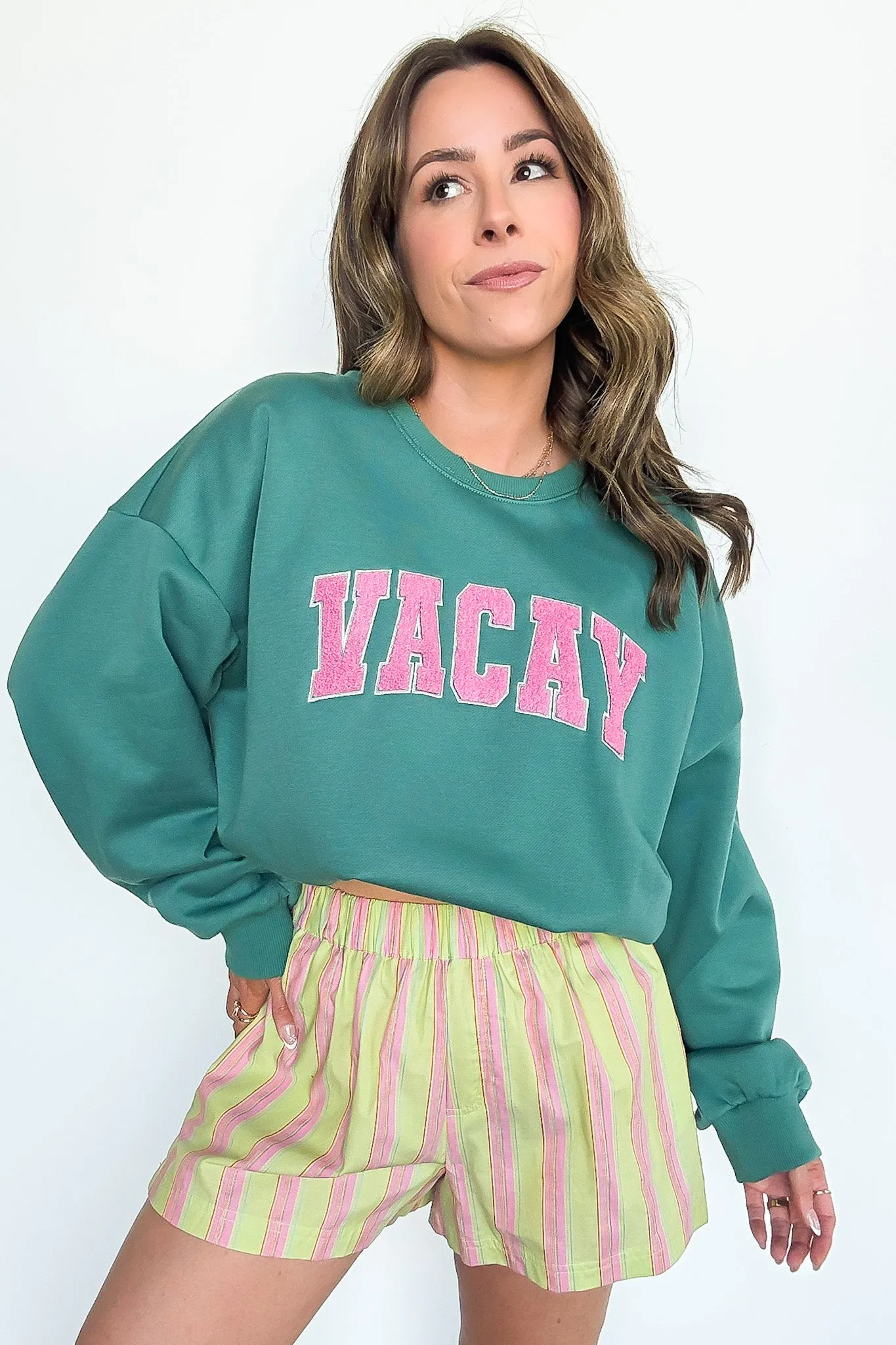 VACAY Graphic Patch Pullover Sweatshirt - FINAL SALE sold by Madison + Mallory