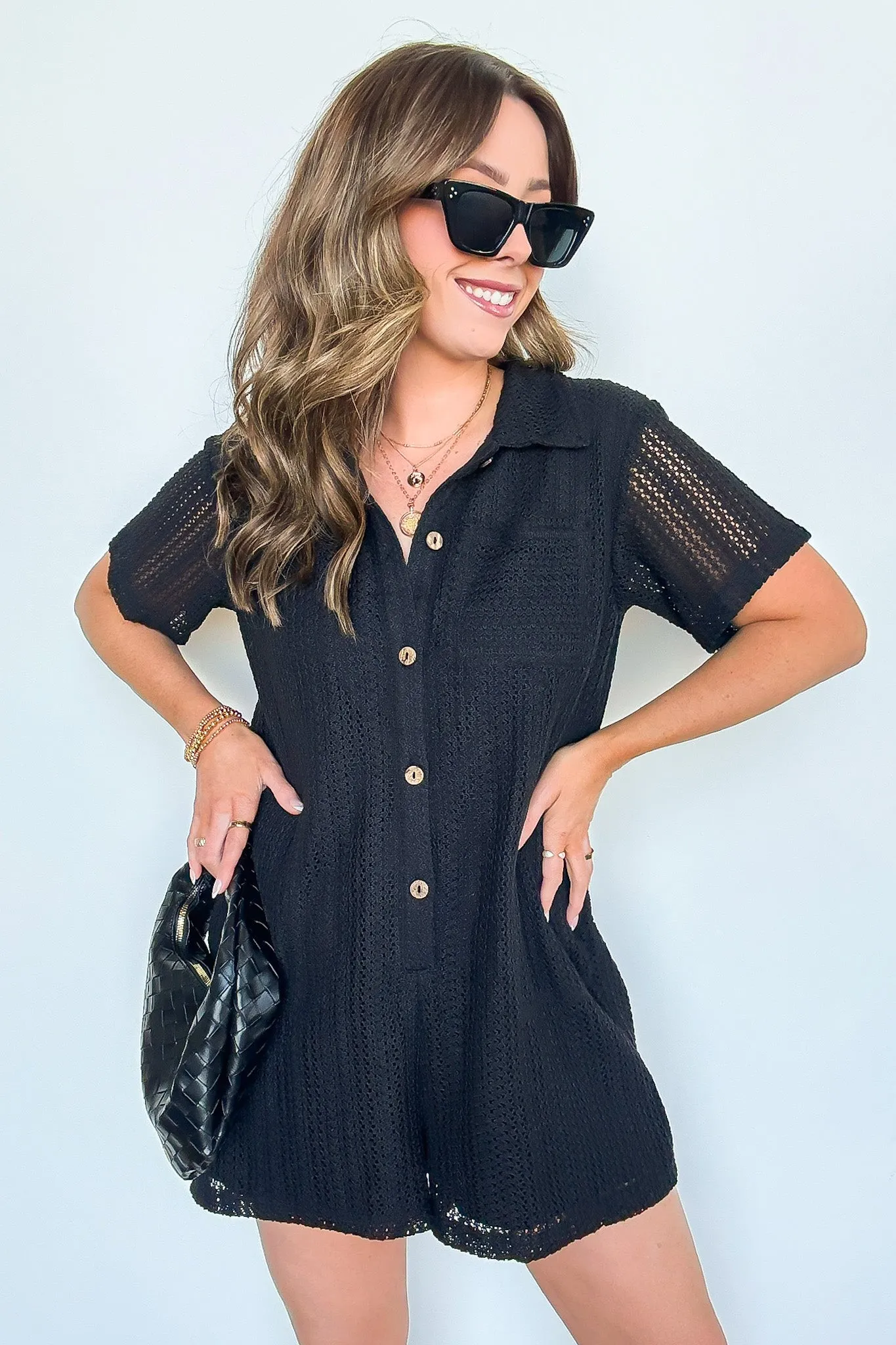 Coretta Button Down Crochet Romper - FINAL SALE sold by Madison + Mallory product image thumbnail 4