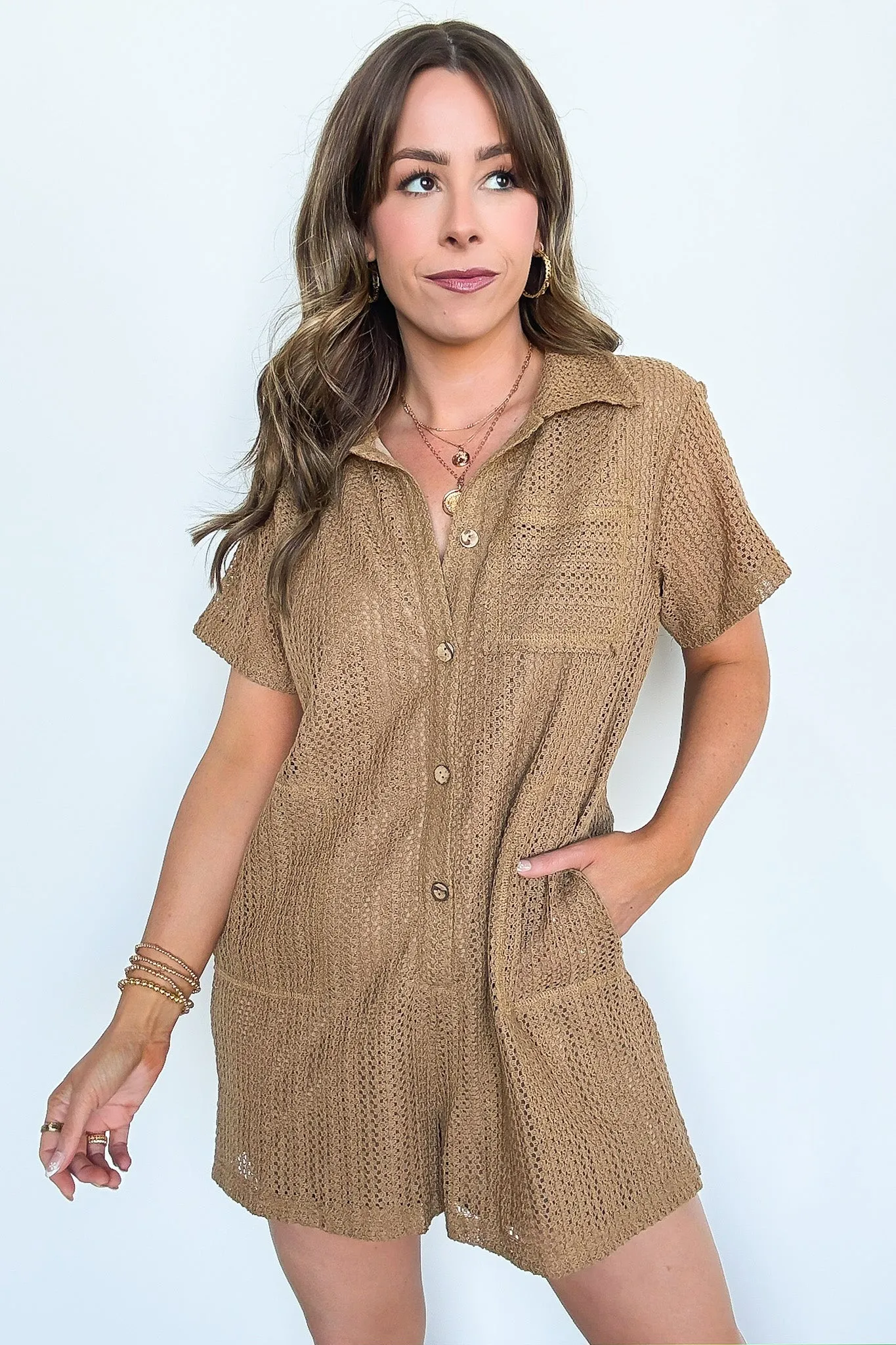 Coretta Button Down Crochet Romper - FINAL SALE sold by Madison + Mallory product image thumbnail 3