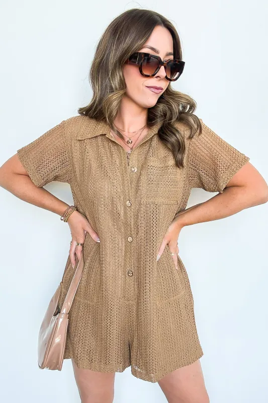 Coretta Button Down Crochet Romper sold by Madison + Mallory