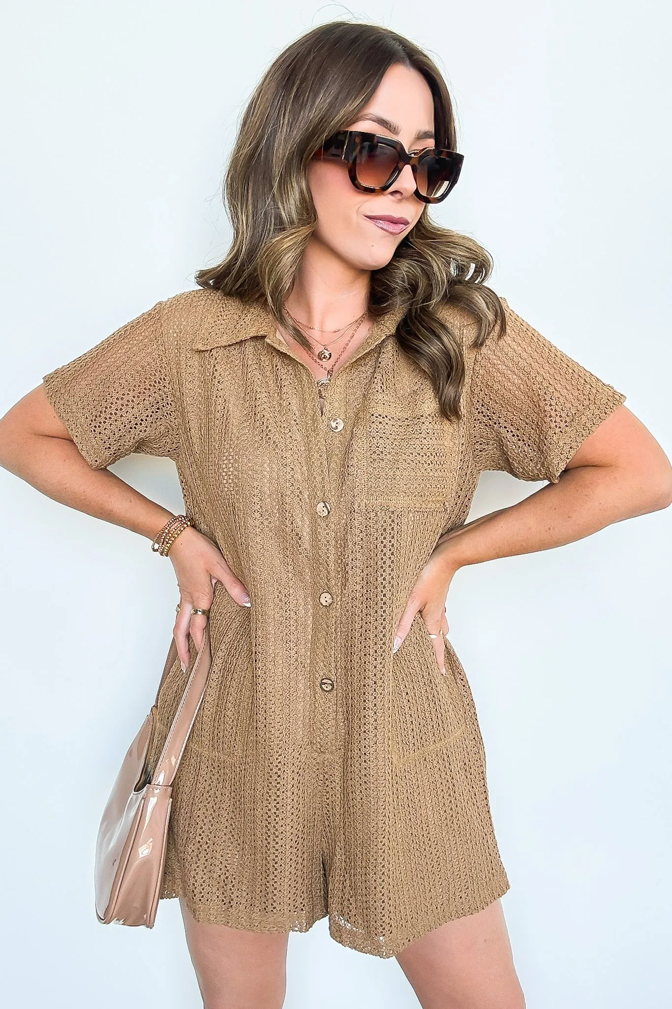 Coretta Button Down Crochet Romper - FINAL SALE sold by Madison + Mallory