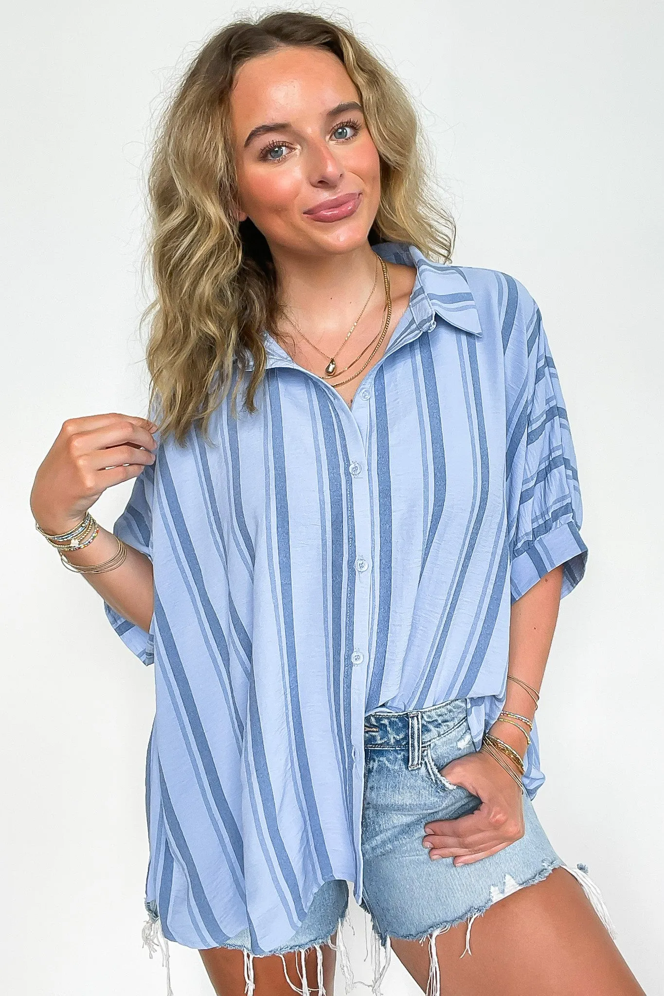 Mirina Oversized Striped Button Down Top - BACK IN STOCK sold by Madison + Mallory product image thumbnail 3