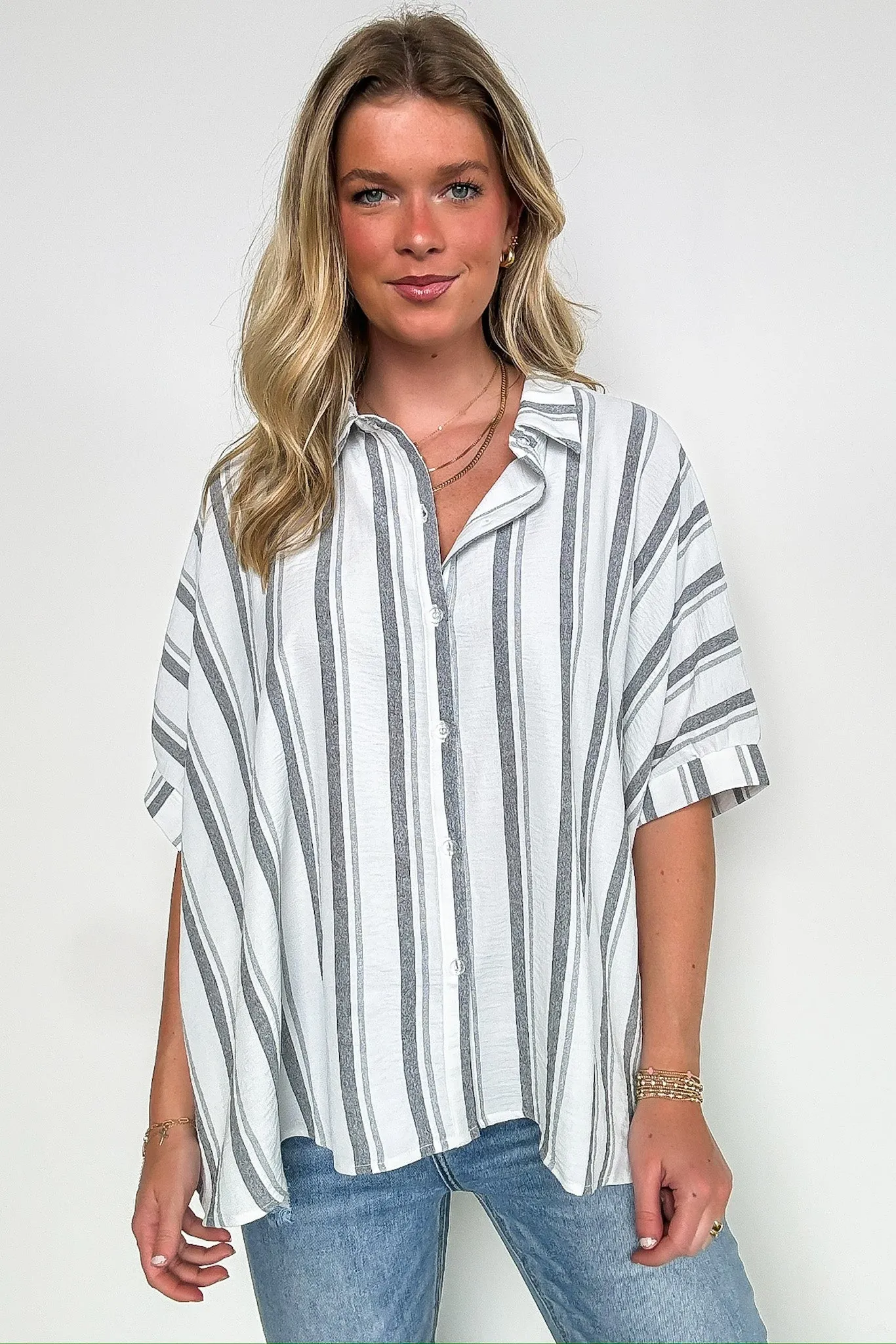 Mirina Oversized Striped Button Down Top - BACK IN STOCK sold by Madison + Mallory product image thumbnail 4