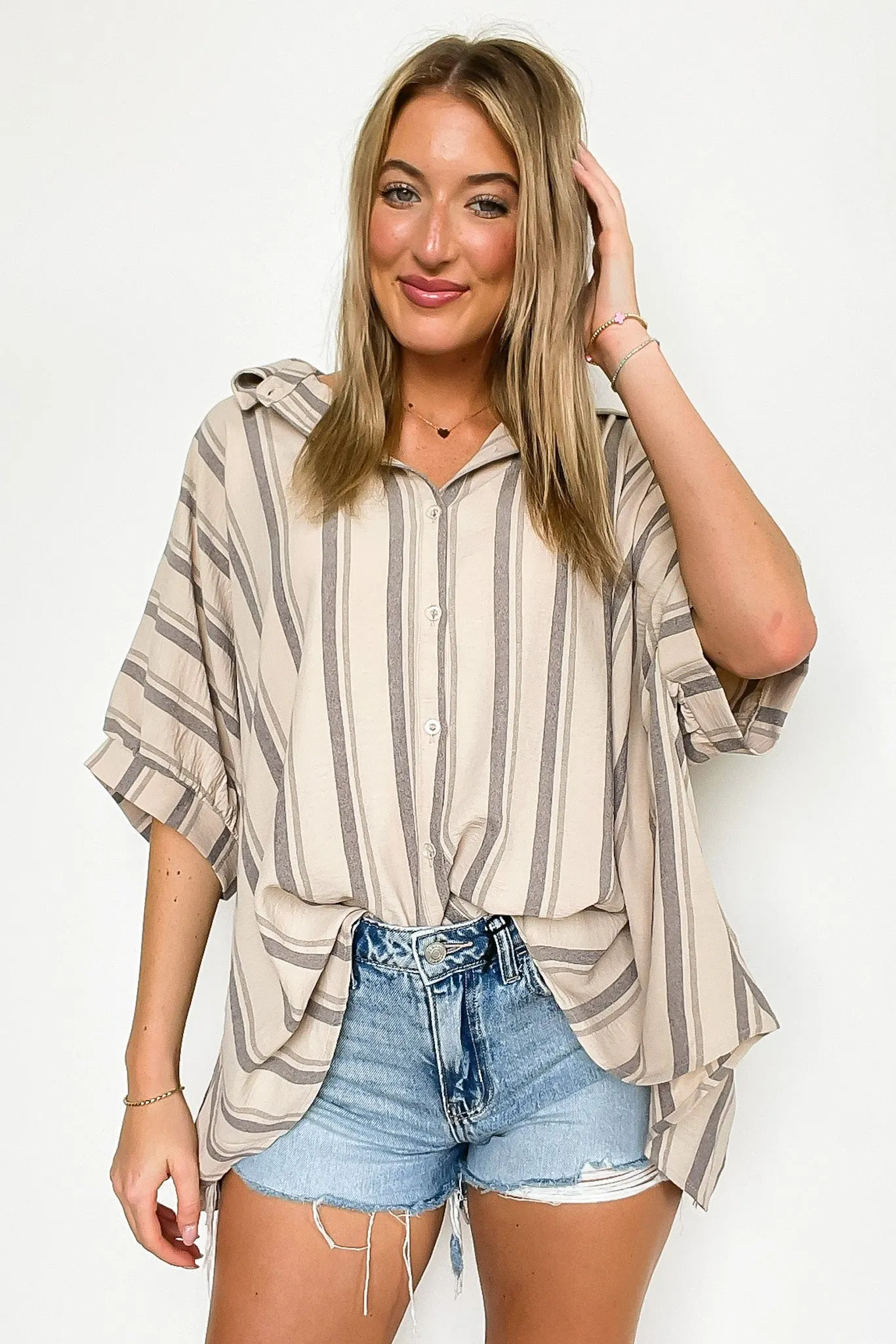 Mirina Oversized Striped Button Down Top - BACK IN STOCK sold by Madison + Mallory