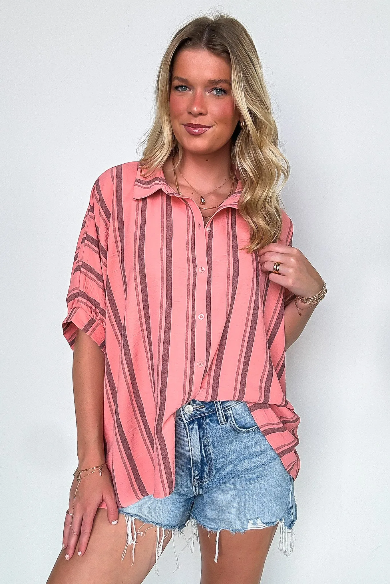 Mirina Oversized Striped Button Down Top - BACK IN STOCK sold by Madison + Mallory product image thumbnail 2
