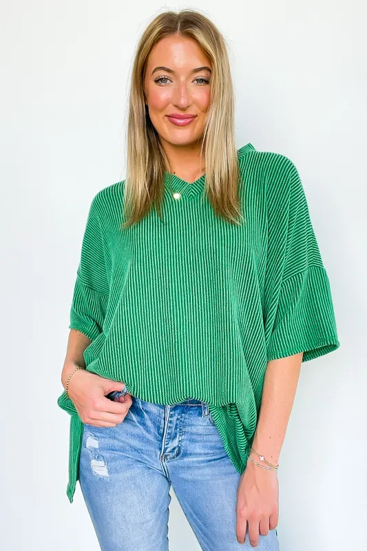 Off the Clock V-Neck Rib Knit Short Sleeve Top - FINAL SALE sold by Madison + Mallory