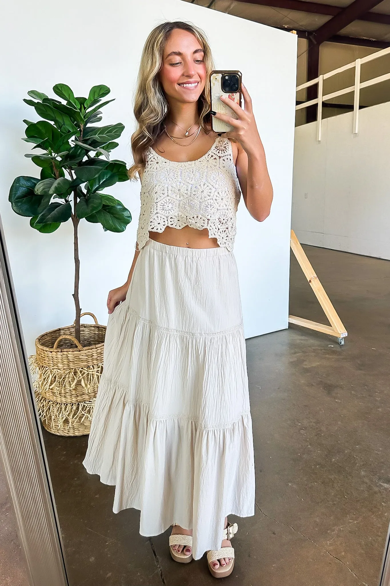 Brooke Crochet Detail Tiered Maxi Skirt - FINAL SALE sold by Madison + Mallory product image thumbnail 4