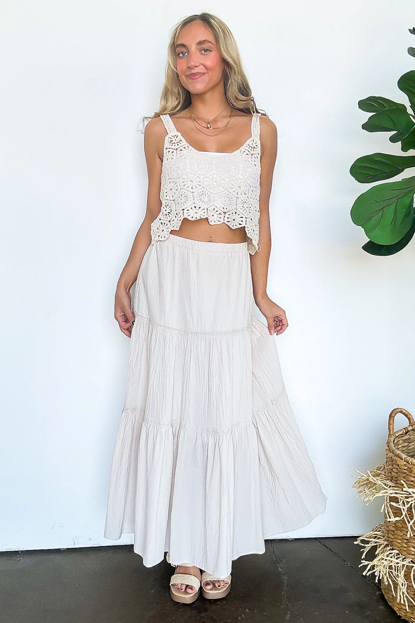 Brooke Crochet Detail Tiered Maxi Skirt - FINAL SALE sold by Madison + Mallory product image thumbnail 3
