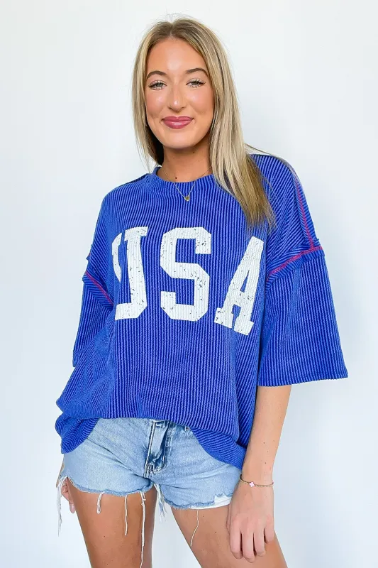 USA Ribbed Graphic Top sold by Madison + Mallory