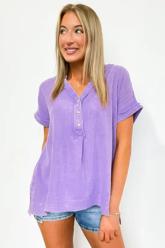 Juliette Washed Double Gauze Button Top - FINAL SALE sold by Madison + Mallory