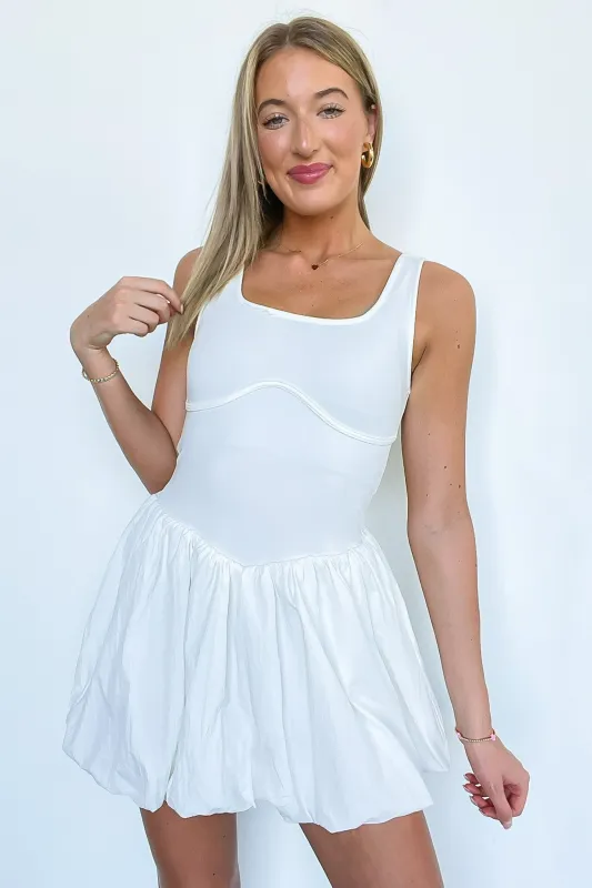 Analeia Bubble Hem Mixed Media Romper - FINAL SALE sold by Madison + Mallory