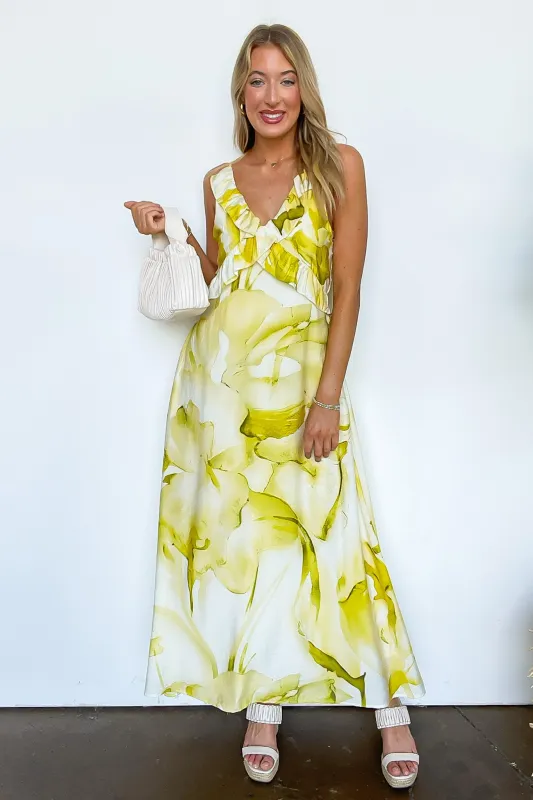 Florence Watercolor Floral Ruffled Maxi Dress sold by Madison + Mallory