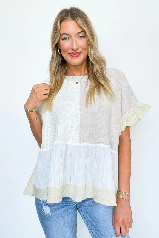 Emmeline Sweater Mix Ruffle Detail Top sold by Madison + Mallory
