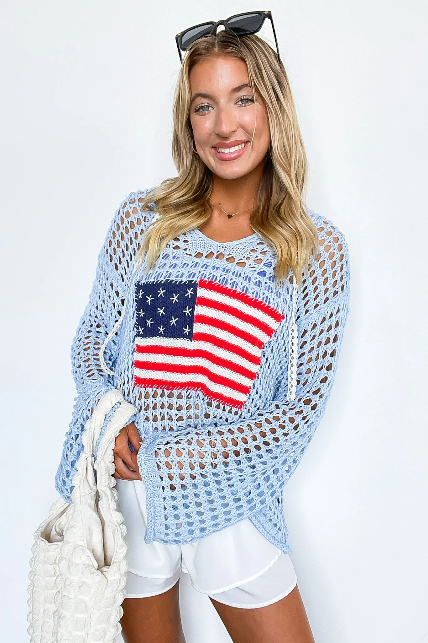 Born to Be Free American Flag Knit Hooded Sweater - FINAL SALE sold by Madison + Mallory product image thumbnail 4