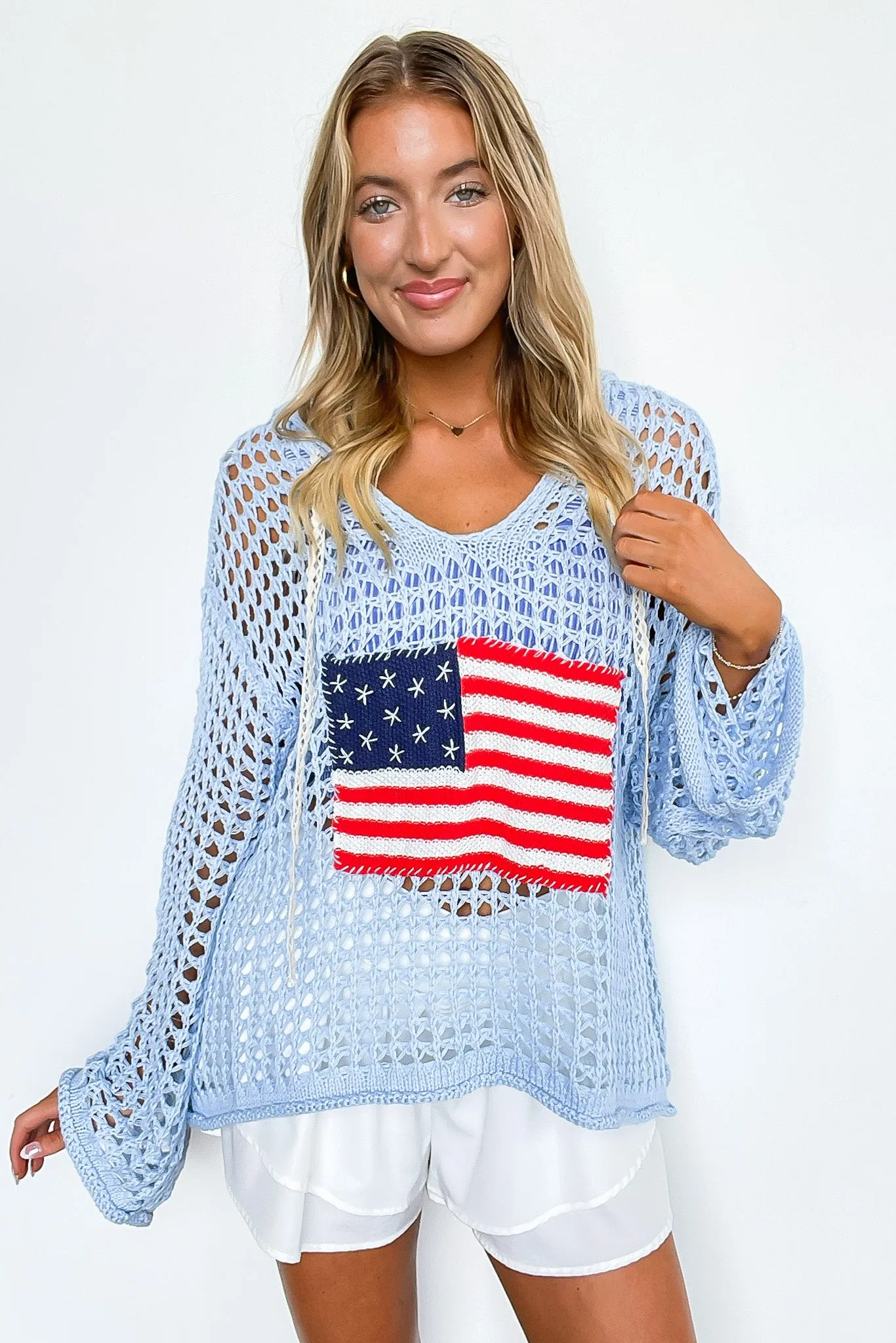 Born to Be Free American Flag Knit Hooded Sweater - FINAL SALE sold by Madison + Mallory product image thumbnail 2