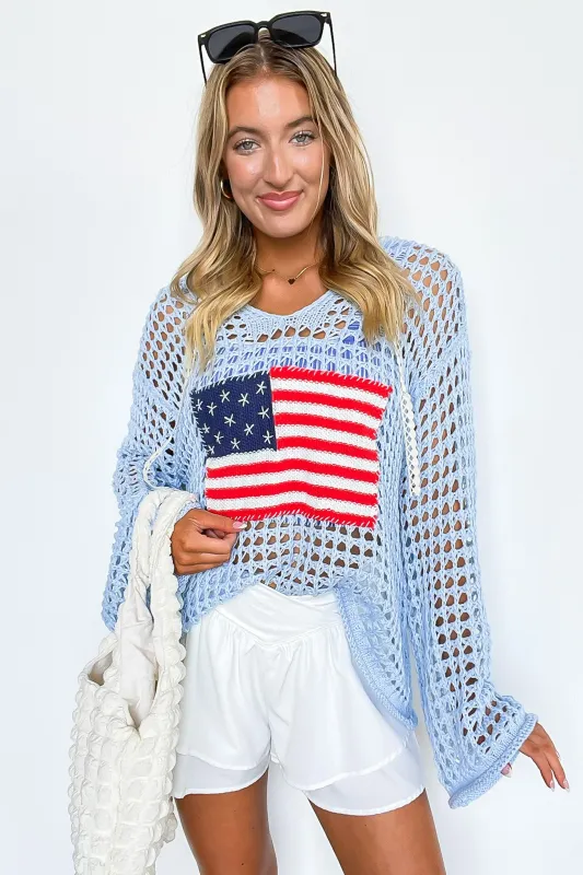 Born to Be Free American Flag Knit Hooded Sweater - FINAL SALE sold by Madison + Mallory
